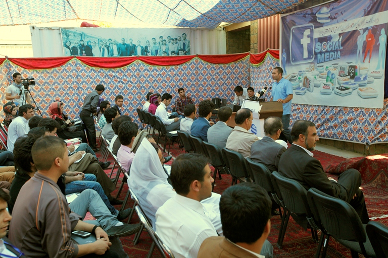 Speaking at today’s launch of Social Media Week, the Executive Director of Nai – Supporting Open Media in Afghanistan, Mujeeb Khilwatgar, highlighted its importance in bringing about social and political changes and helping in good governance and the rule of law. Photo: Sayed Barez / UNAMA